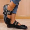 New Large-sized Belt-buckle Round-toe Flat Single Shoes with A Bow, Shallow Opening, Breathable, and Lazy Boat Shoes