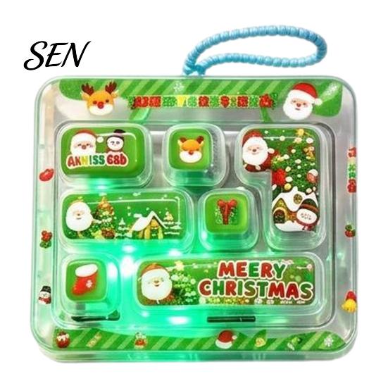 Adult Stress Relief Gift Christmas 7-Key Fidget Keyboard Keychain, Light Up Mini Game Toy, Portable Compact Accessory Stocking Stuffer Party