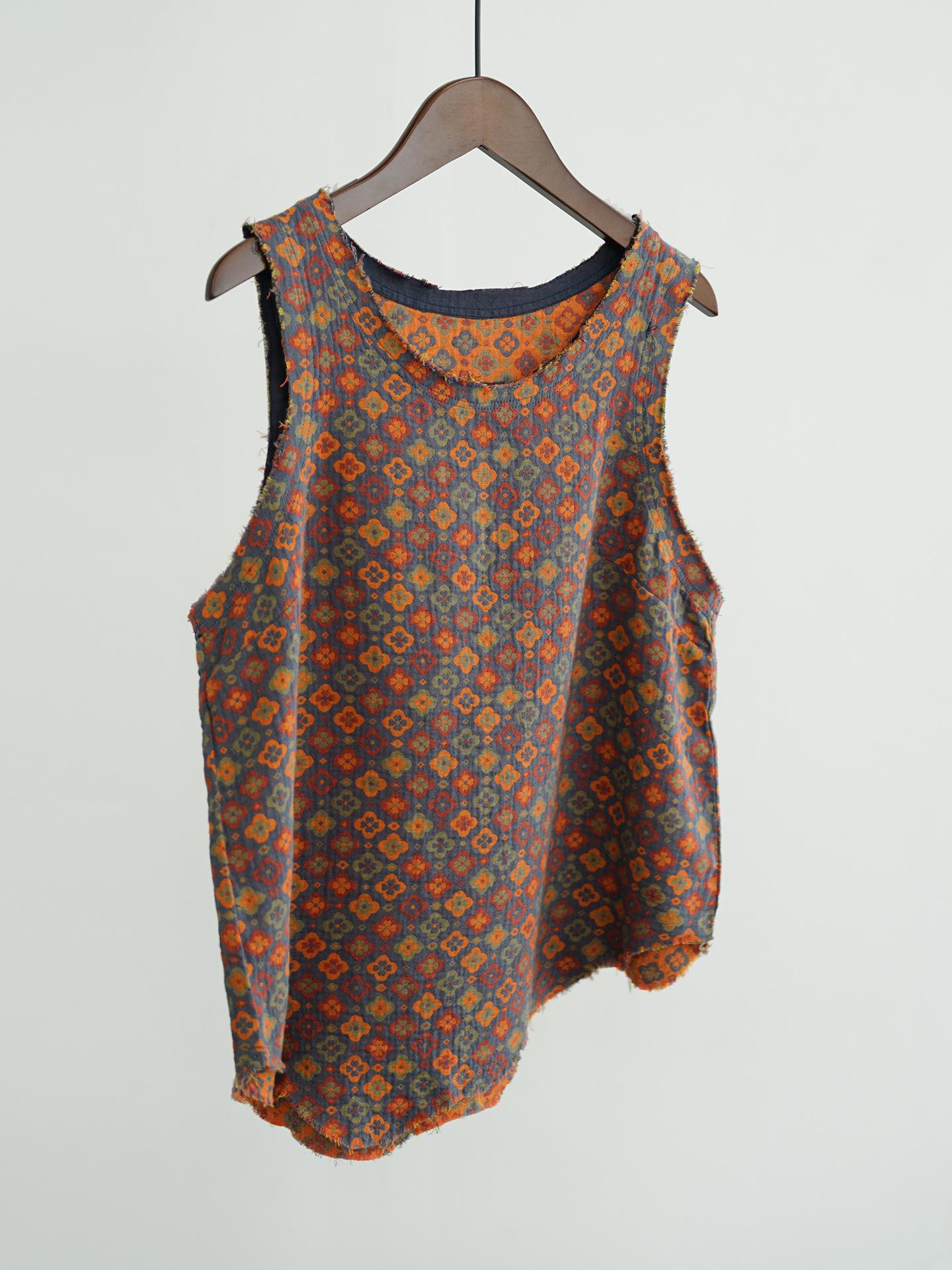 

Johnature Women Vintage Print Floral Tank Tops O-Neck Sleeveless Summer Loose Women Tank One Size