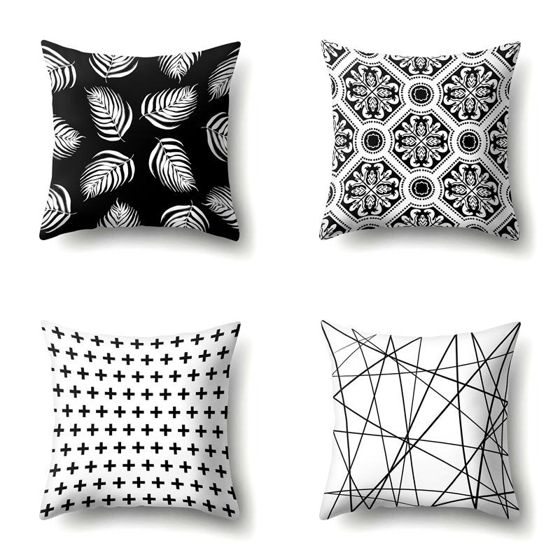 Polyester Pillowcase Black and White Printed Pillowcase Waist Cushion Cover Geometric Cushion Head Cushion Cover