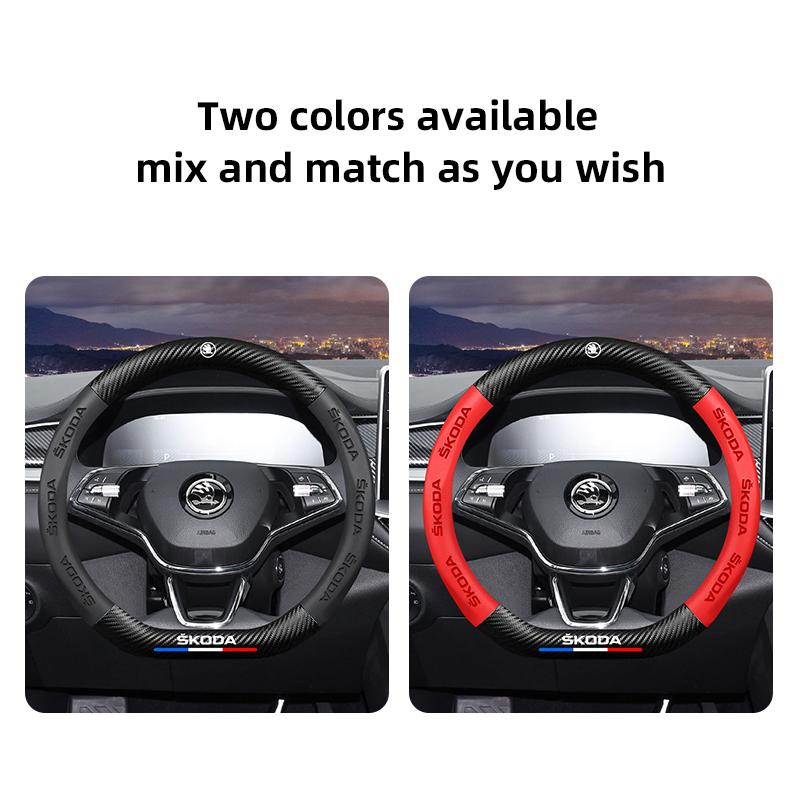 YXMP4 Car Steering Wheel Cover Carbon Fiber Pattern Accessories For Skoda Superb Octavia Rapid Kodiaq Kamiq Fabia Enyaq iV Scala Karoq
