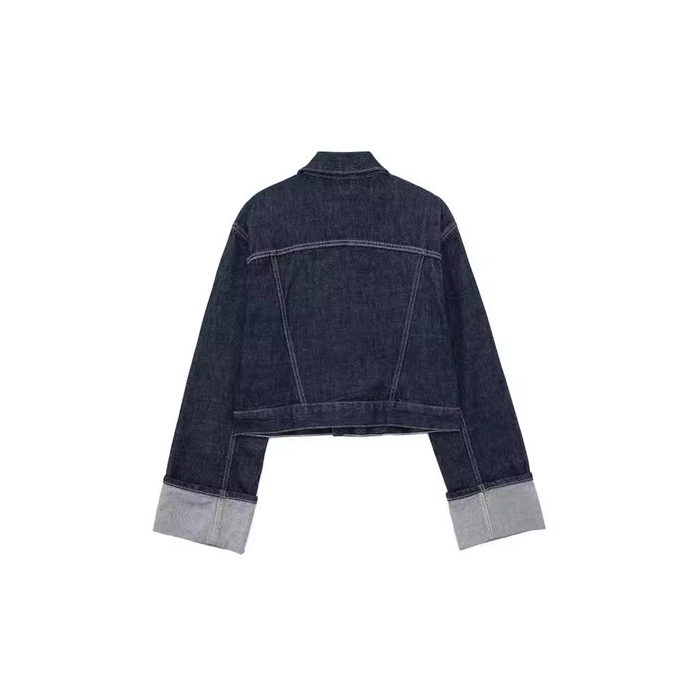 Women Fashion Pockets Denim Blue Single Breasted Jackets Vintage Lapel Neck Long Sleeves Female Chic Lady Outfits