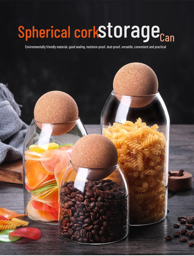 Large Capacity High-Borosilicate Glass Jar with Cork Stopper for Tea, Coffee, and Nuts Storage