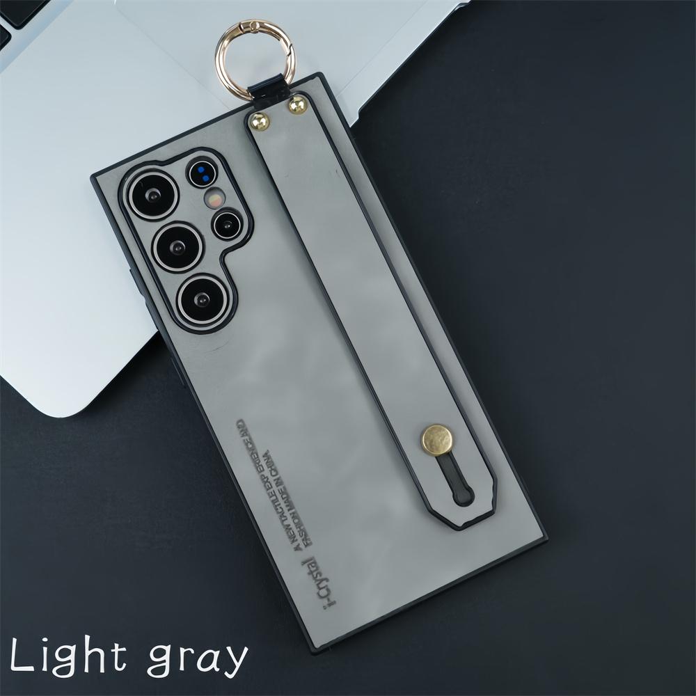 

Leather Wristband Bracket Phone Cases For Samsung S26 Ultra S24 Plus S23 S22 S25 Ultra Sheepskin Silicone Protector Cover Galaxy S24+