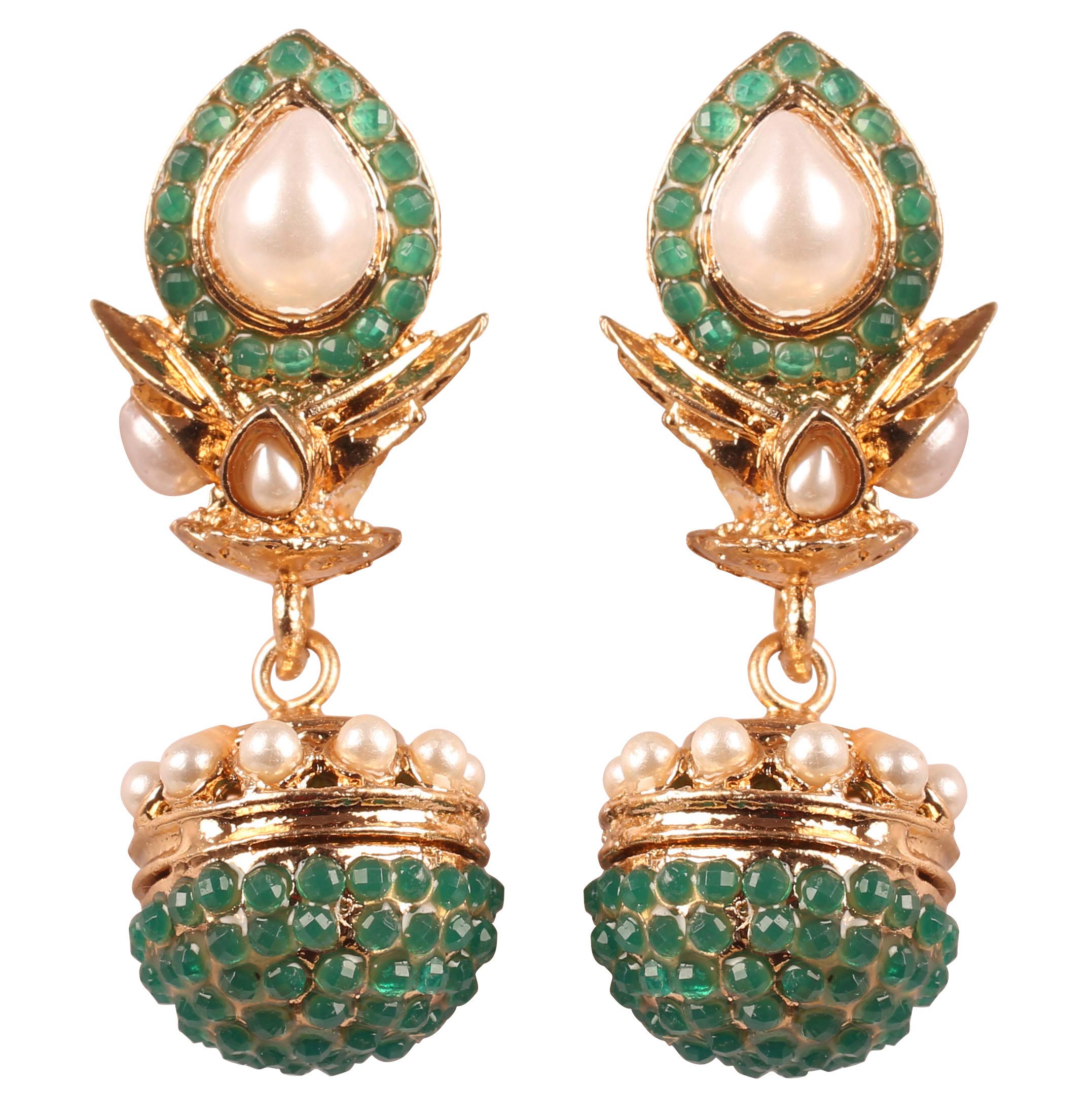 

Серьги Jhumki с искусственным жемчугом Touchstone Indian Bollywood Sphere, античный оттенок золота, зеленые, женские