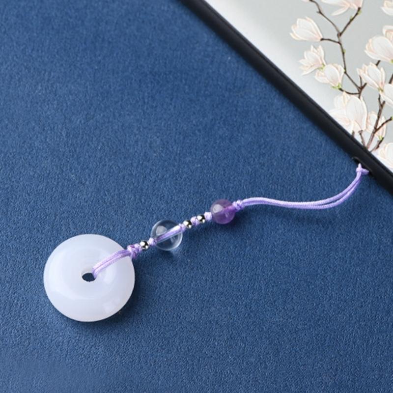 Vintage White Jade Buckle Pendant Phone Strap Chain Accessory Chinese Style Keychain Charm Unique Gift for Women Girls