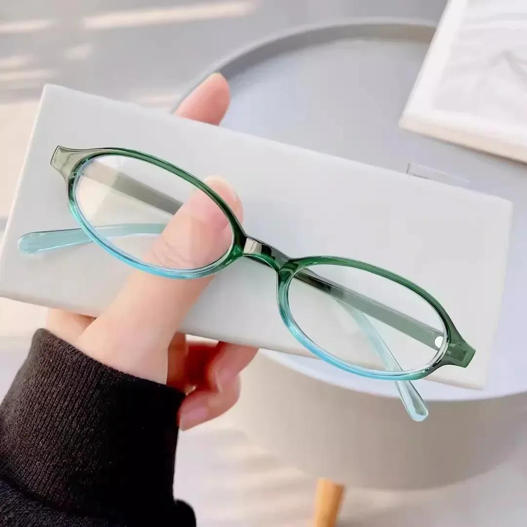 

New Women S Retro Oval Glasses Girls Red Green Frame Glass Eyewear Decorative Computer Anti-Blue Eyeglasses Seaside Driving
