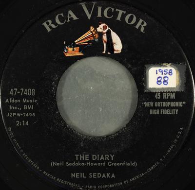 7inch Record NEIL SEDAKA - The Diary / No Vacancy 477408 RCA Victor 1958 US Rock Used