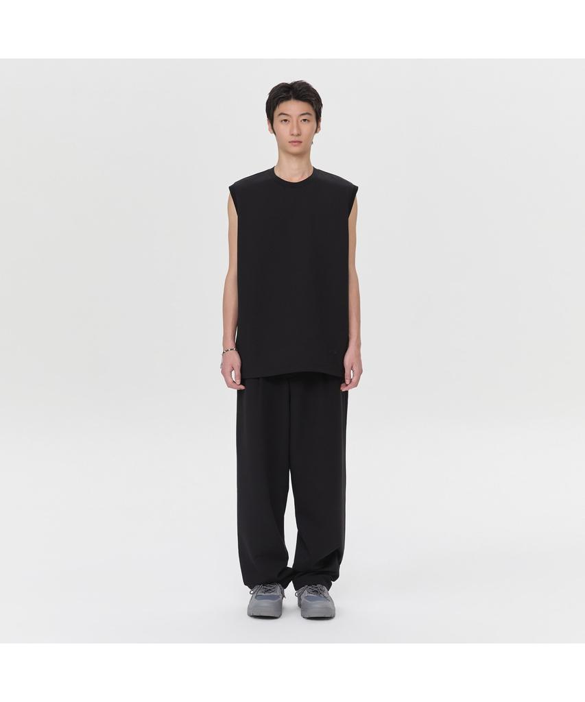 Keoseuuteommellou Black Woven Sleeveless T-Shirt Cwtam26611Bkx