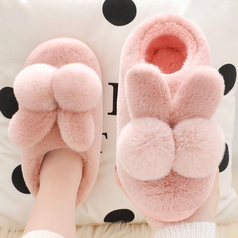 Winter Warm Home Fur Boots Womens Indoor Home Rabbit Shoe Furry Ears Footwear Indoor Bedroom Flat Heels Fluffy Ankle Boots