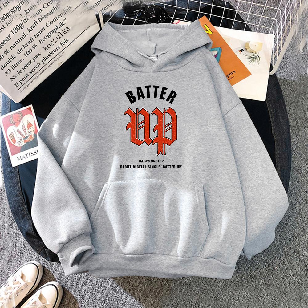 Babymonster Batter Up Hoodie 2024 Kawaii Women/men Harajuku Aesthetic Vintage Hoodies Funny Unisex Fleece Pullover Sweatshirt