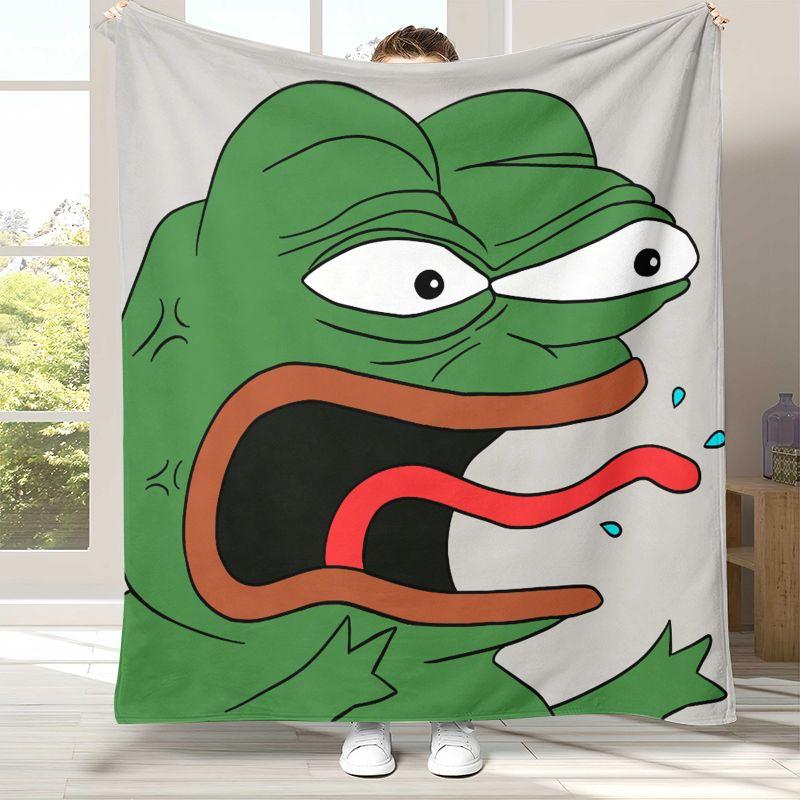 Funny Pepe The Frog Face Cartoon Flannel Blanket,Ultra Soft Warm Plush Throw for Home Bedroom Bed Sofa Cover Office Picnic Gift