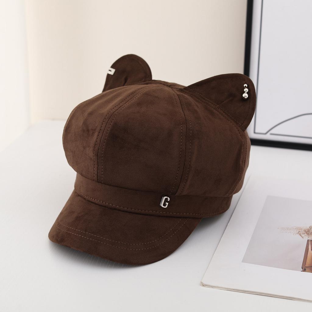 Cute and sweet cat ear hat ins wind versatile newsboy hat versatile octagonal hat British face little cap
