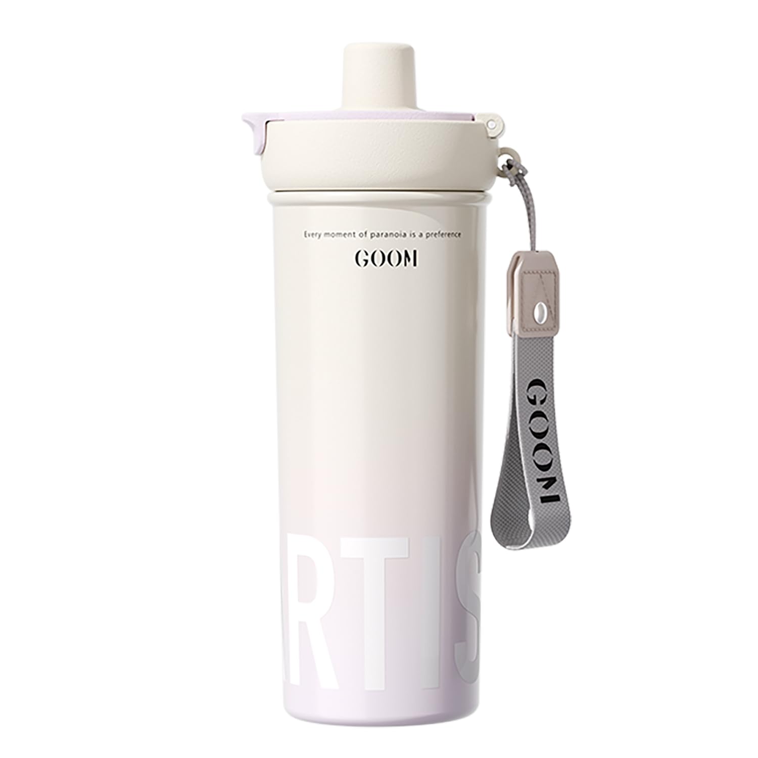 

GOOM 600ml Insulated Stainless Steel Water Bottle (31603), 3-Way Design with Straw, Vacuum Insulated, Strap Included, Tea Strainer Included,