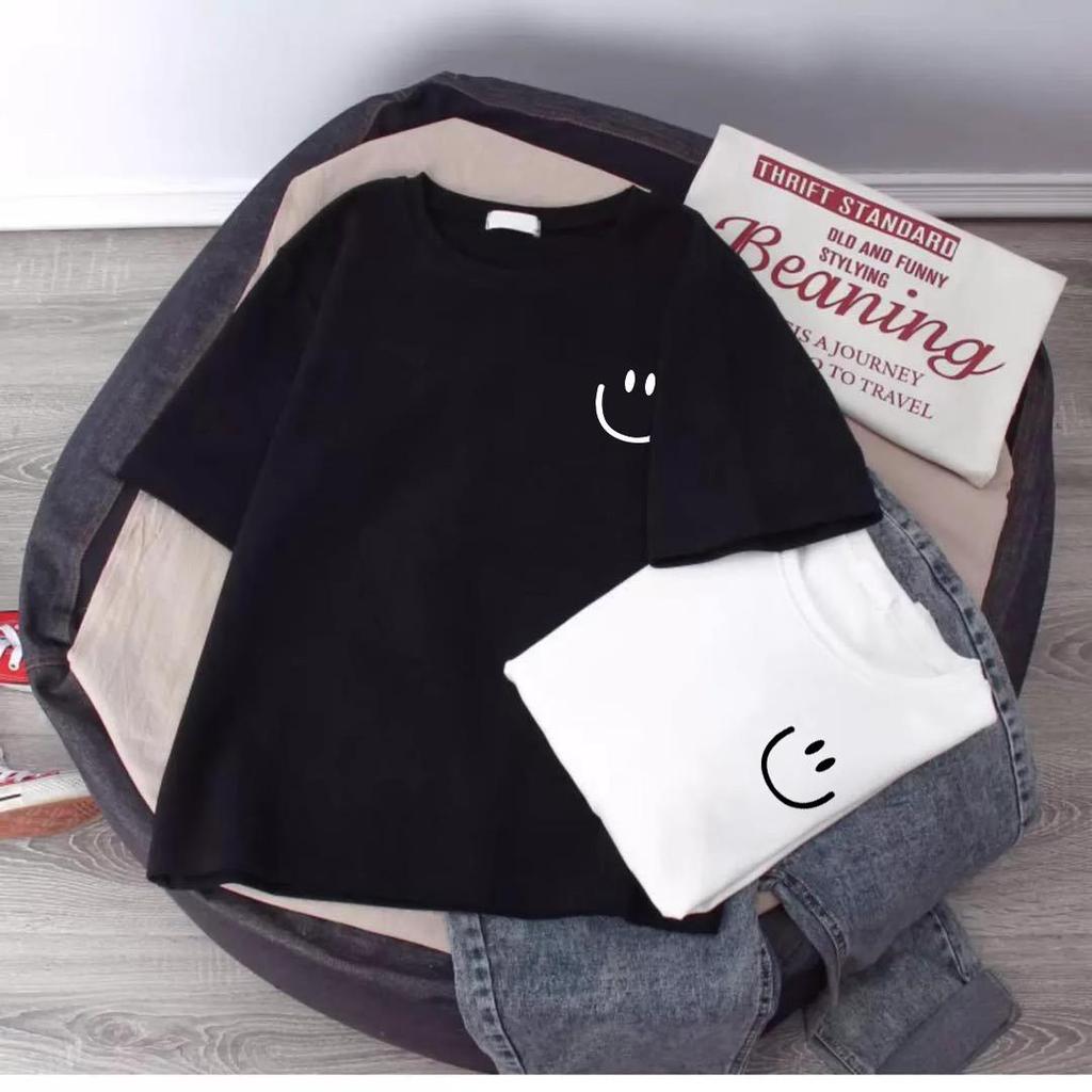 Kids' White Cotton Smiley Face T-Shirt - Short Sleeve, Loose Fit, Medium & Large Sizes