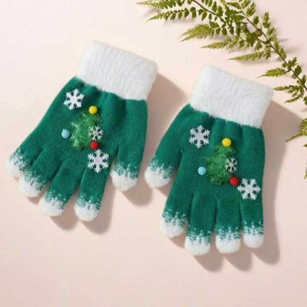 Red Green Winter Knit Mittens Knitted Woolen Full Finger Gloves Christmas Gloves  Party Wear