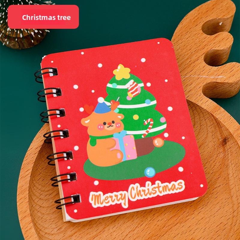 

Милый Рождественский блокнот на спирали, студенческий мини-карманный блокнот для заметок формата А7, мультяшный рождественский канцелярский блокнот Christmas tree