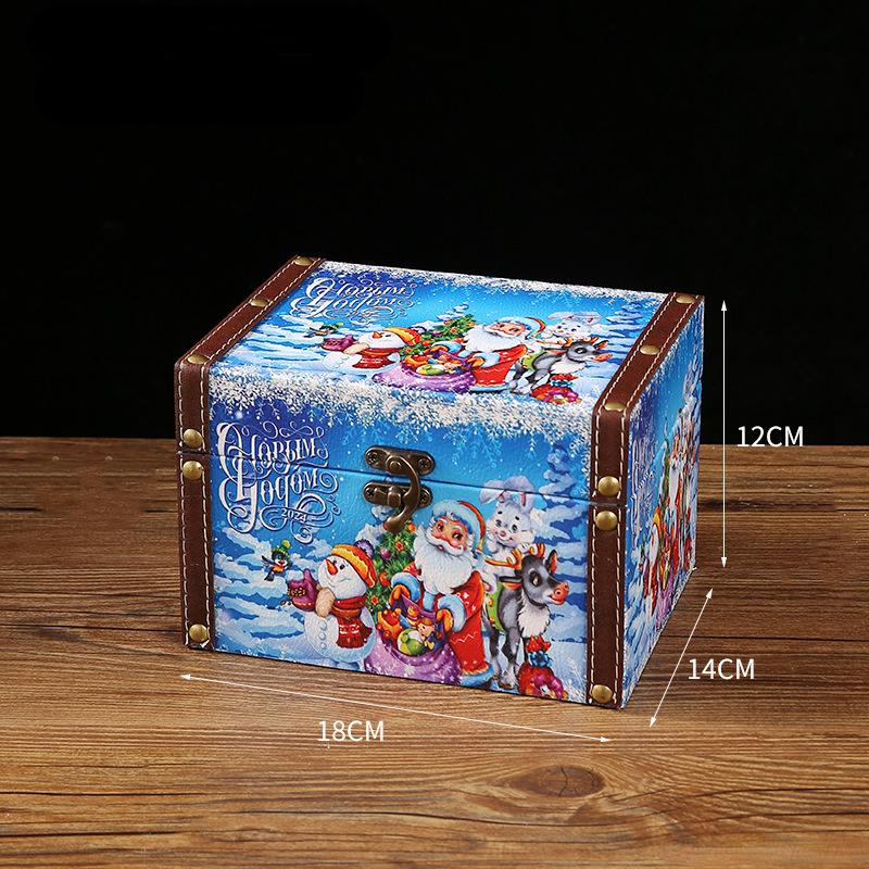 Christmas Themed Retro Leather Candy Box, Mini Wooden Jewelry Box with Lock, Dust-proof Storage for Living Room and Bedroom