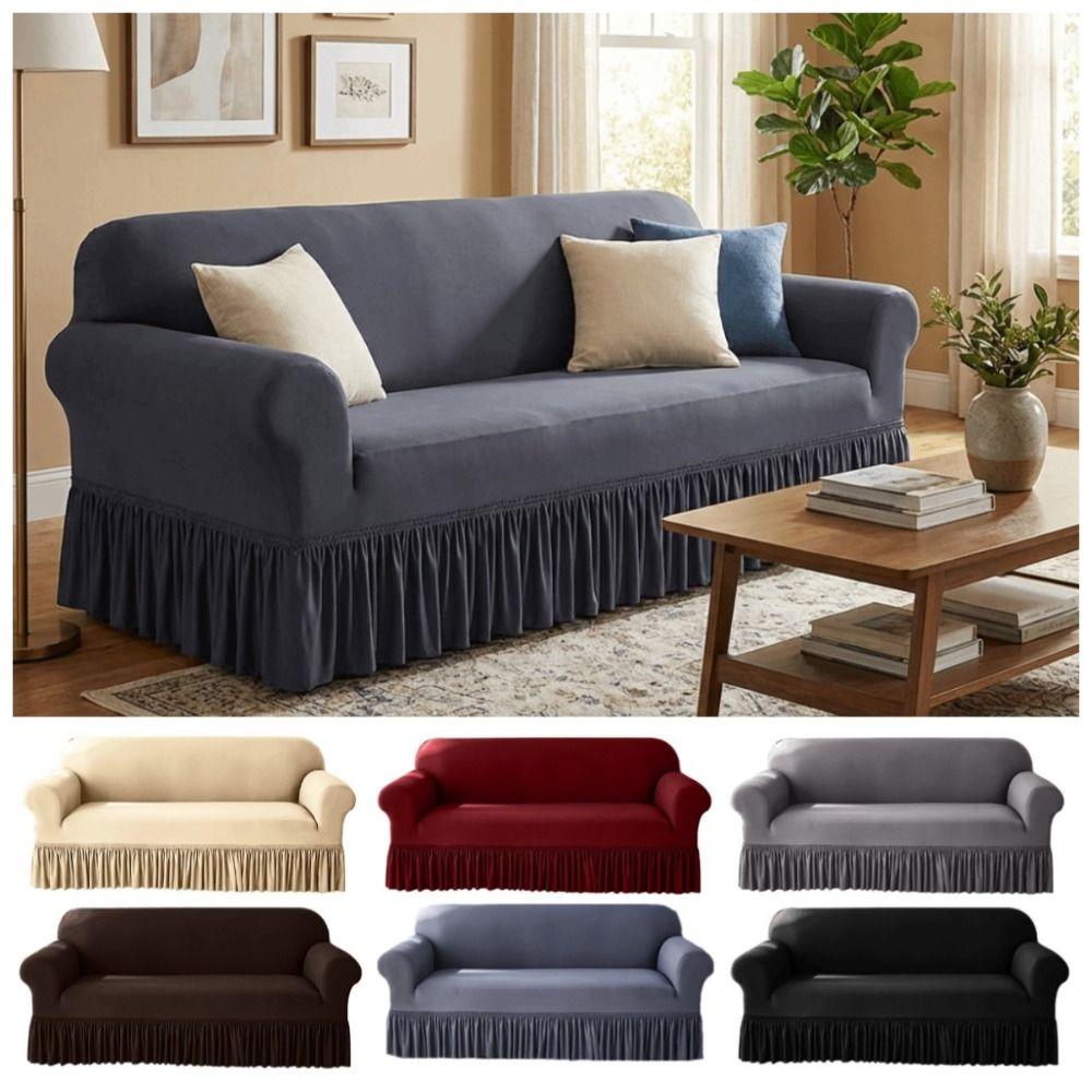 Dustproof Non-slip Sofa Cover 1/2/3/4 Seat Solid Color Couch Cover Stretch Sofa Slipcover Home Use