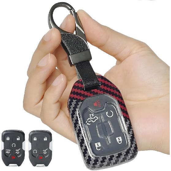 

For GMC Key Fob Cover, Carbon Fiber Pattern Key Case for 2017-2022 2023 2024 Suburban Tahoe Silverado 1500 GMC Yukon XL Acadia Terrain Sierra 1500