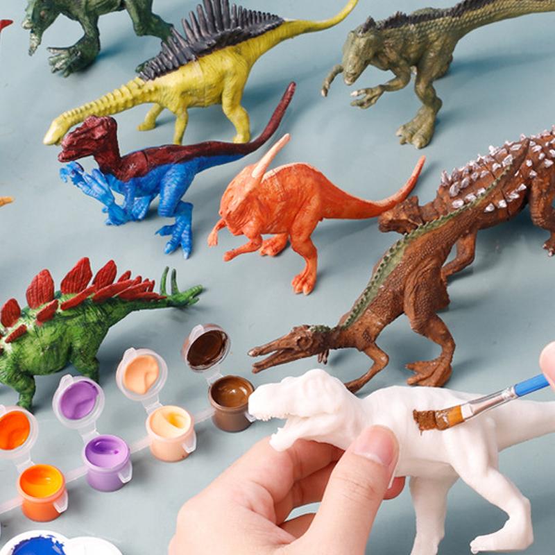 8Pcs DIY Dinosaur Painting Kit Unpainted Dinosaur Art Craft Coloring Toy with Paint Tools Creative Handmade Toy for Boys Girls