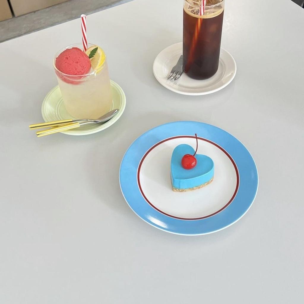 Simple Bright Blue Red Line Dining Plate French Dish Plate Dinner Plate Household Take Pictures of Beautiful Plates Salad Bowl