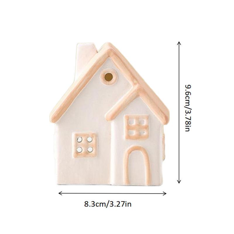 Painted Ceramic House Candle Holders Tabletop Christmas Or Everyday Home Decor Warm Glow Detailed Ornament(Without Candle)