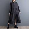 New Loose Retro Fashion Pleated Splicing Mid-Length Zipper Style Dresses
