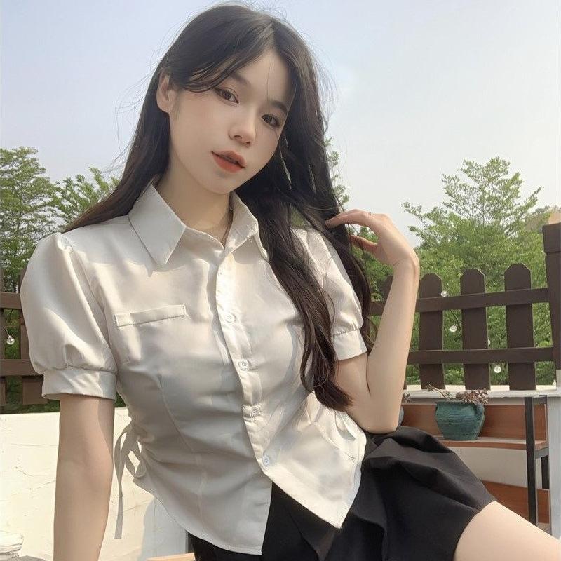 White JK waist shirt women's summer new design sense niche short unique chic short-sleeved top trendy