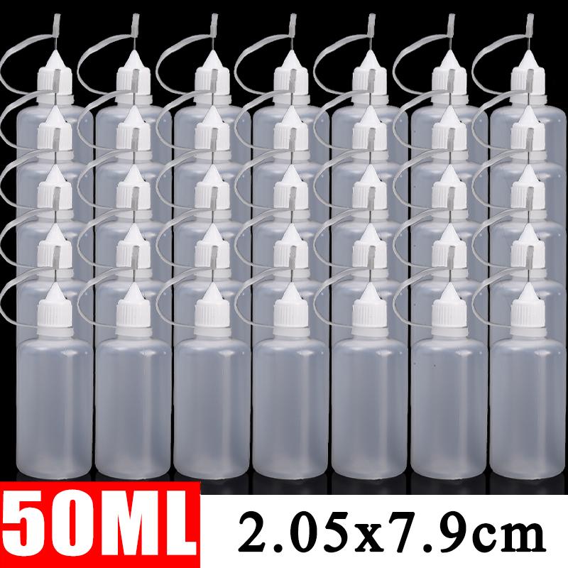 50/5Pcs PE Plastic Squeezable Tip Applicator Bottle Refillable Dropper with Needle Tip Caps for Glue Pigment Bottle 10ml 50ml