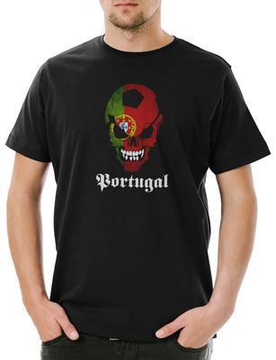 Klassisches Fußball Portugal Totenkopf Flagge Herren T-Shirt Fußball Hooligan Totenkopf