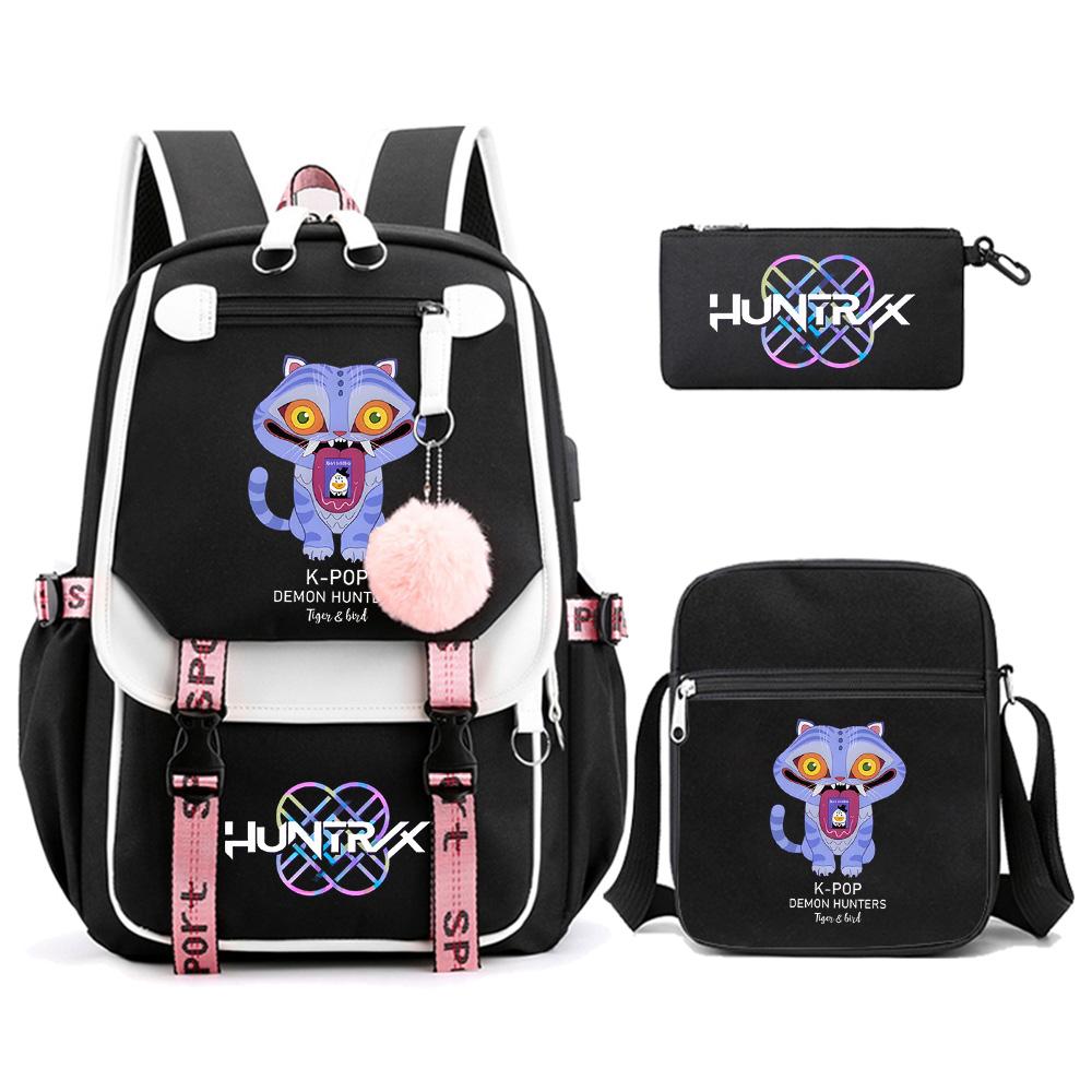 3Pcs/set Anime Kpop Demon Hunters Printed Backpack with Shoulder Bag Pencil Case for Teenager Girl Boy Bookbag Large Capacity Travel Bag Kid Gift