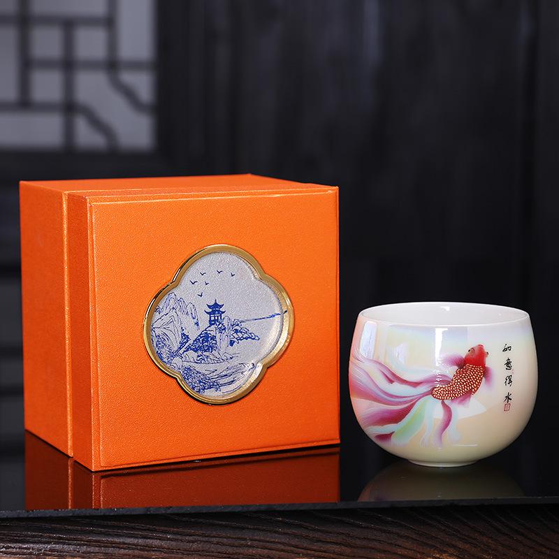 Jiongtai Hui Dehua porcelain teacup is like a duck to water, new Chinese semi-handmade master cup ceramic tea cup business gift