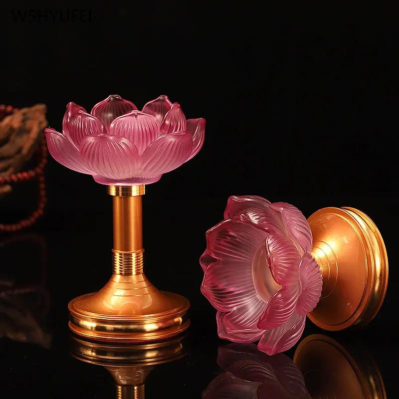 Barevný glazovaný lotosový svícen, držák na máslovou lampu, vysoký svícen, dekorace Buddhy, chrám, buddhistické potřeby