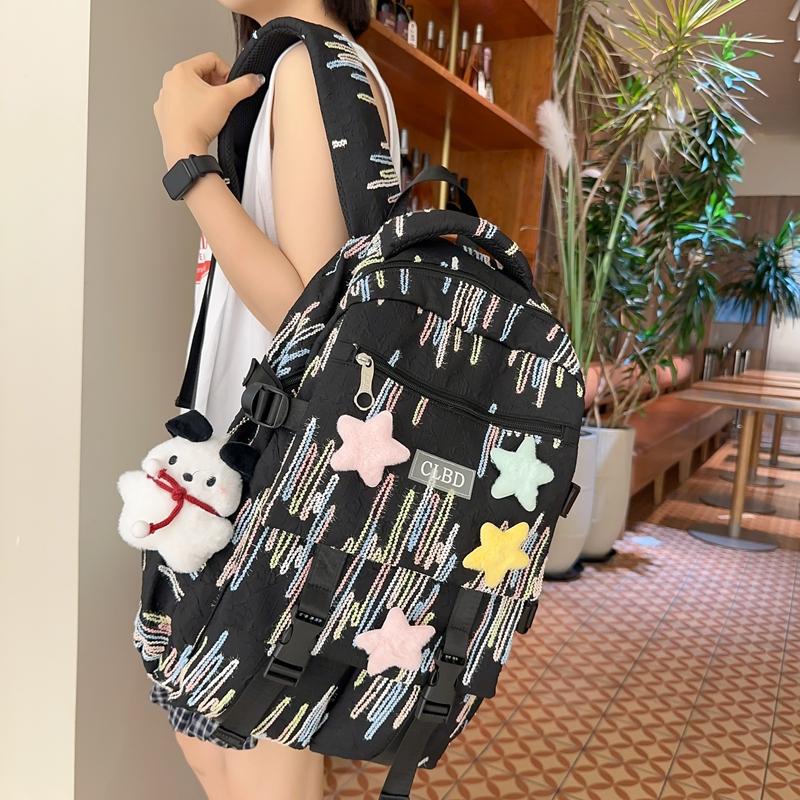 Student Skolväska Färgglada Broderier Dam Stor Kapacitet Ryggsäck