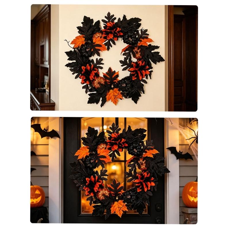 Artificial Leaves Wreath Halloween Wreath Decoration 40cm/15.7inch for Front Door Entryway, Porch, Wall Display Use