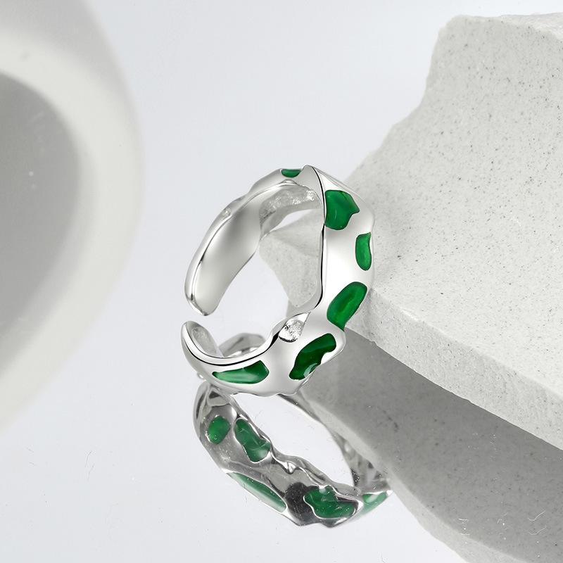 S925 Sterling Silver Ring Neutral Green Men's and Women's Slytherin Advanced Ins Cold Style Index Finger Ring