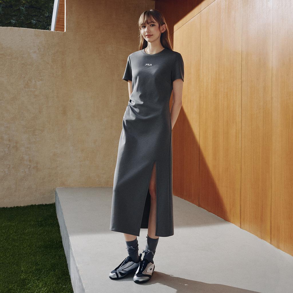 FILA Original Split Goddess Skirt III Fashion Simple Classic Retro Elegant Relaxed Casual Versatile Comfortable Short Sleeve Dress F51W629304FGY