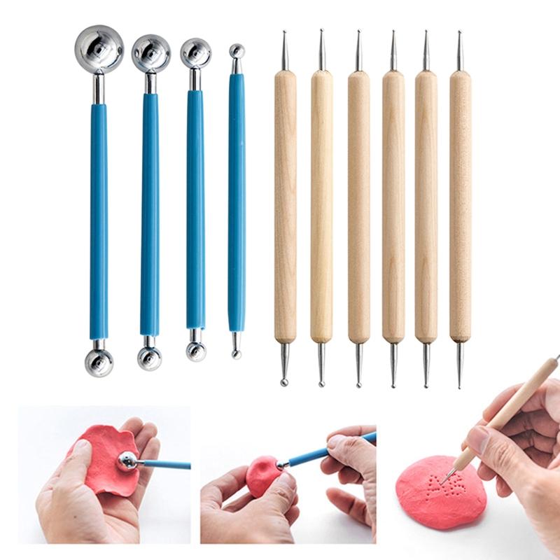 Tools Ball Stylus Embossing Dotting Pen Pottery Clay Sculpting Embossing Art for Adults Kids Beginner 10Pcs