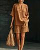 Vintage Style Women's Linen Suit: Loose V-Neck Top & Wide Leg Pants Two-Piece Set for Summer