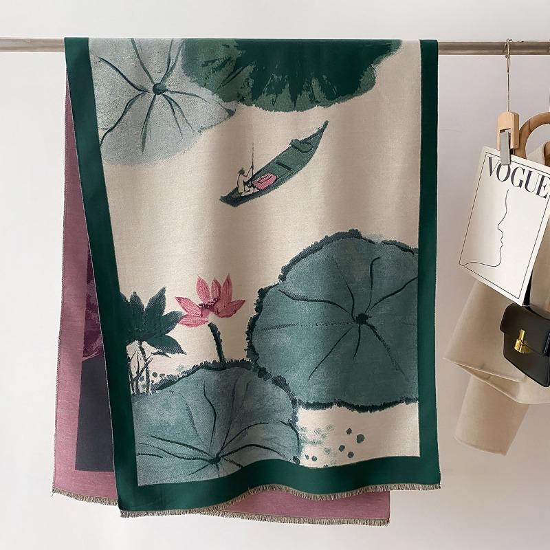 Dunhuang Oil Painting Autumn and Winter Thickened Scarf Travel Outside Shawl Windproof and Cold Jacquard High-end Scarf Shawl Neck Protection
