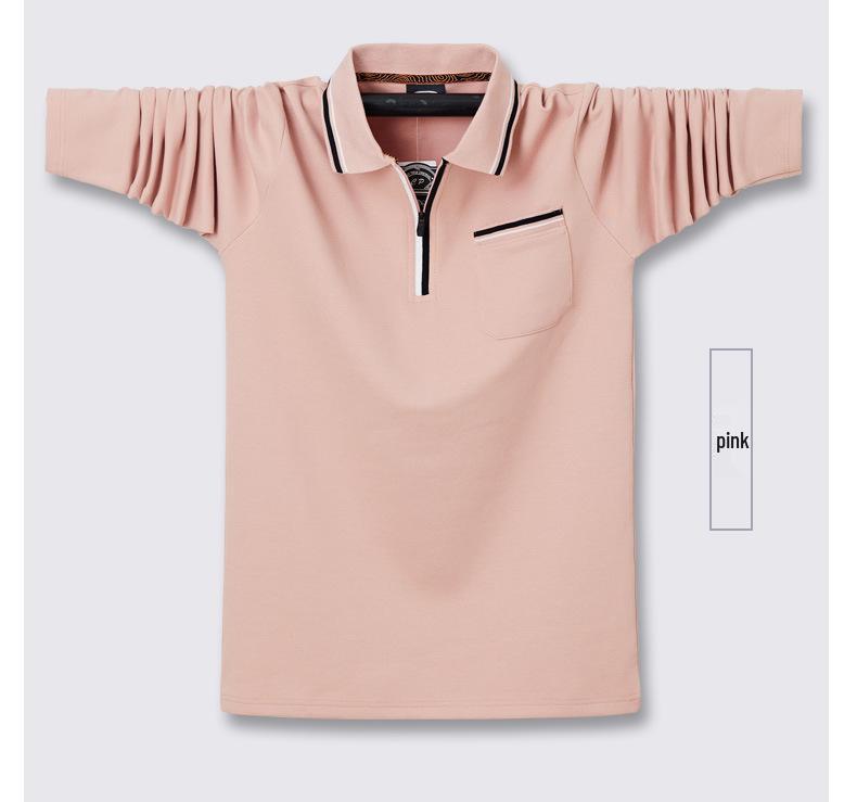 Pánské bavlněné polo s dlouhým rukávem na zip ve větších velikostech s klasickým límečkem pro podzim a zimu