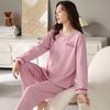 Pure cotton women's pajamas, long-sleeved trousers, cardigan, loose large-size loungewear, women's spring and autumn models can be worn out.