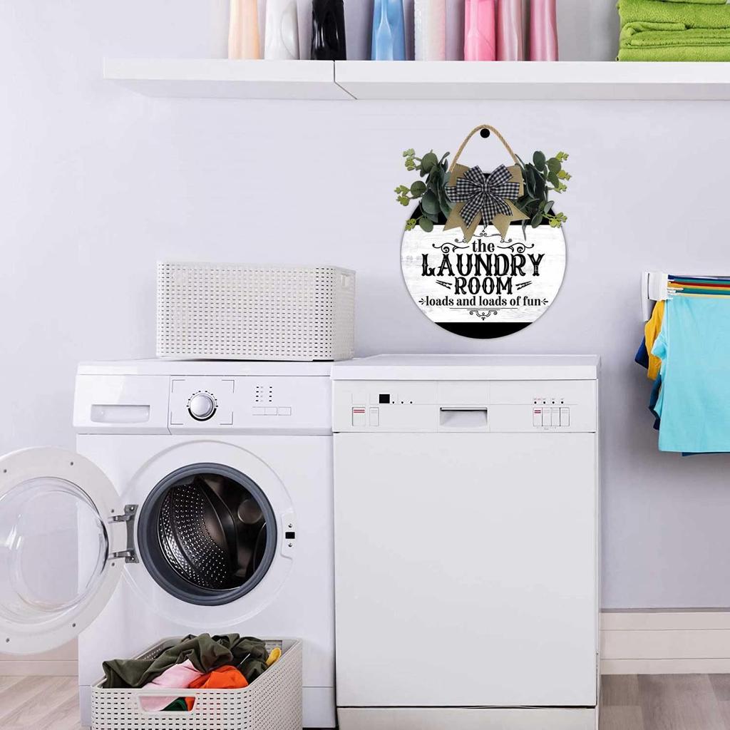 Laundry Room Loads Of Fun Sign,Weird Decor,Rustic Round Wooden Wreath,New Home Housewarming Gift For All Seasons Spring Summer Winter Autumn Fall D10