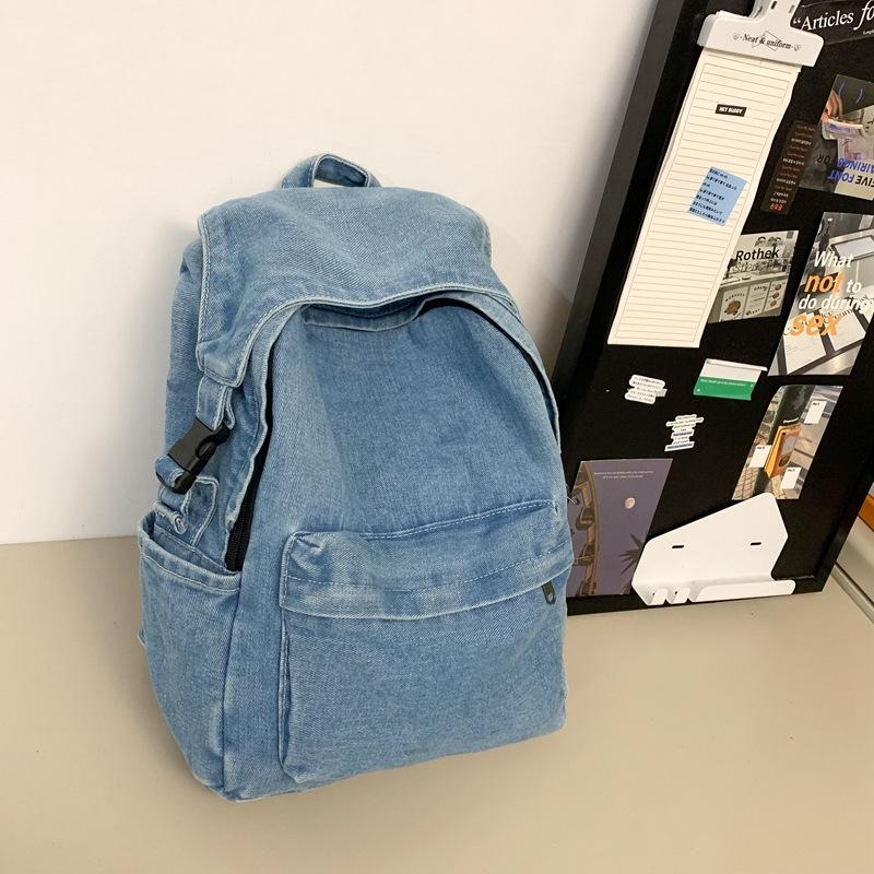 Schoolbag Retro Trend Versatile Denim Backpack Large Capacity Durable Travel Leisure Backpack College Student Class Bag