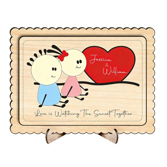 

Дерев яна табличка для пари зі стійкою Фермерський будинок Рустик Мультяшна прикраса для пари День святого Валентина Річниця Весільна вечірка A