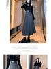2024 New High Waist Black Woolen Pleated Midi Skirt for Autumn/Winter