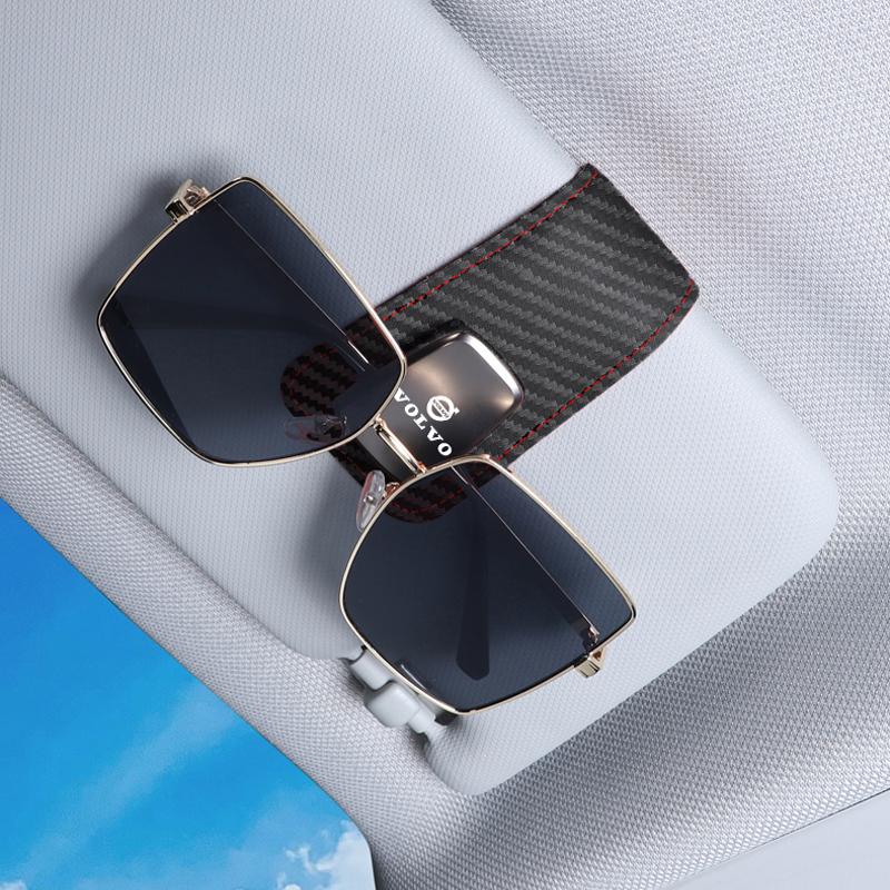 Volvo Car Sun Visor Sunglasses Clip Leather Glasses Holder For V60 V40 XC90 S60 XC60 Olestar AWD XC40 Car Interior Accessories
