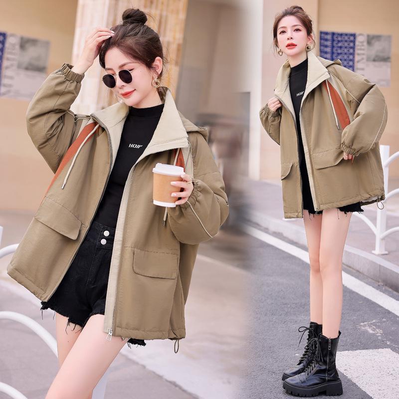 

Женская зимняя парка большого размера с цветными блоками 2024: Флисовая подкладка, толстая куртка с хлопковой набивкой для рабочей одежды XL (recommended 130-150 kg) хаки