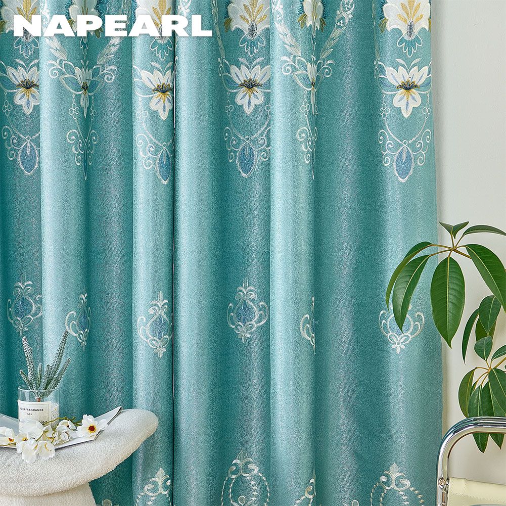 1ks NAPEARL Exotic Luxury Semi Blackout Modré vyšívané zatemňovací závěsy do obývacího pokoje Ložnice Domácí dekorace